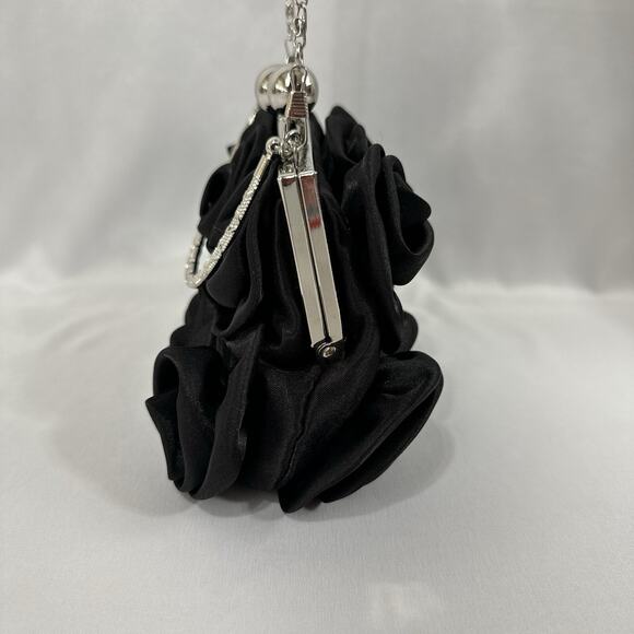 Women's Black Evening Clutch Floral Handbag Party Purse Detachable Chain Strap - Picture 5 of 16